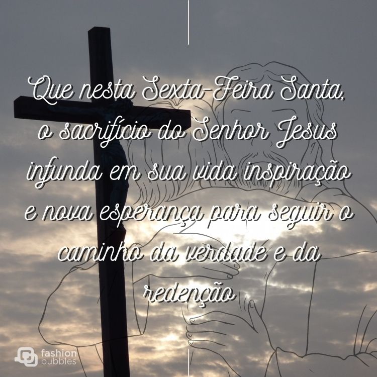 fundo cruz e céu, na frente frase de sexta feira santa