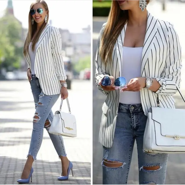 estampa de listras blazer