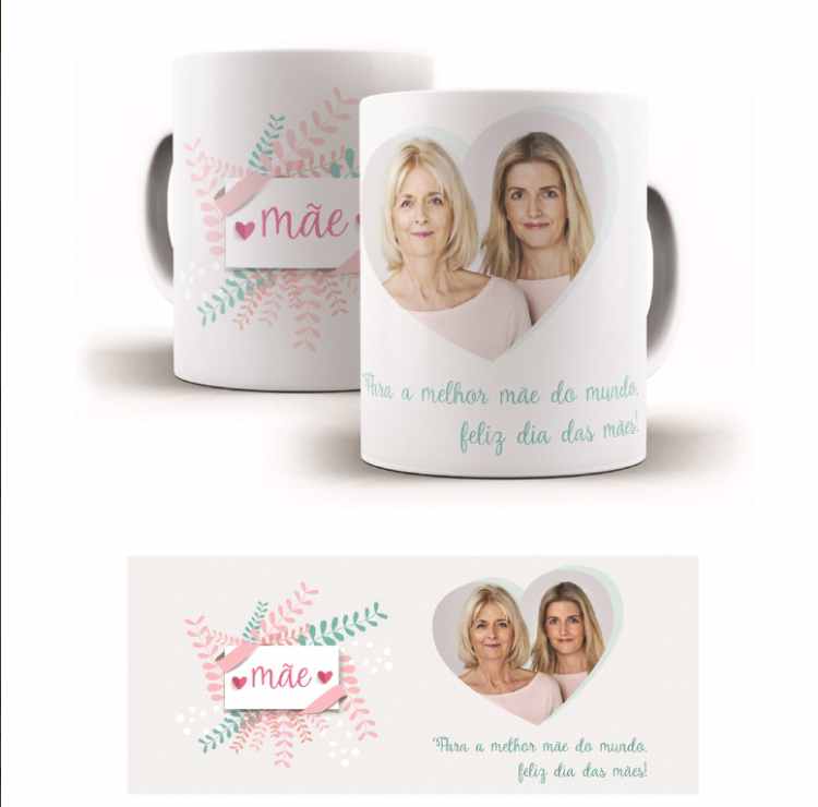 caneca branca personalizada com foto de mãe e filha
