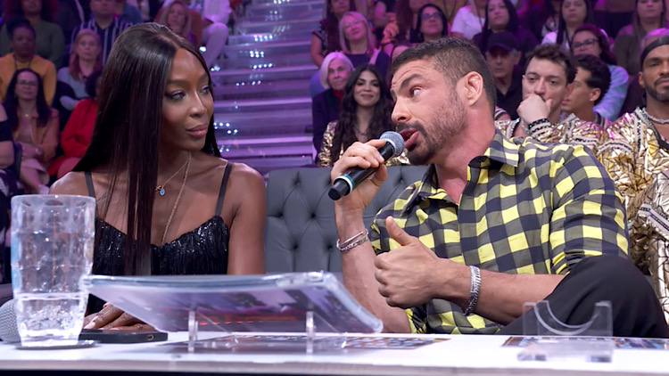 Antiga relação de Naomi Campbell e Cauã Reymond vem à tona no palco do Domingão com Huck.