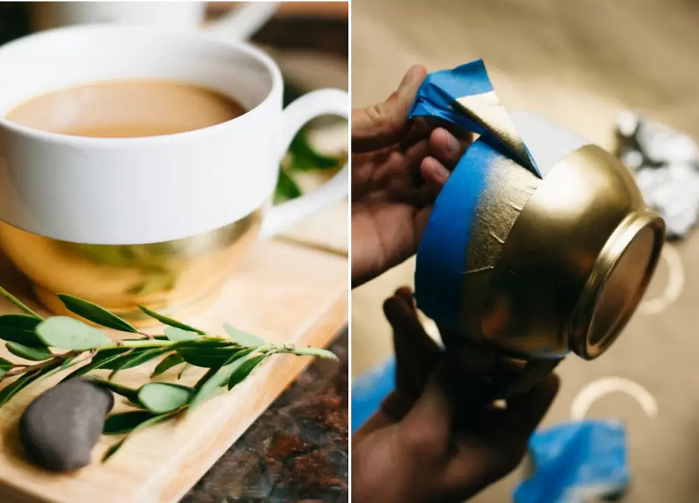 Lembrancinha DIY: xícara com linha dourada