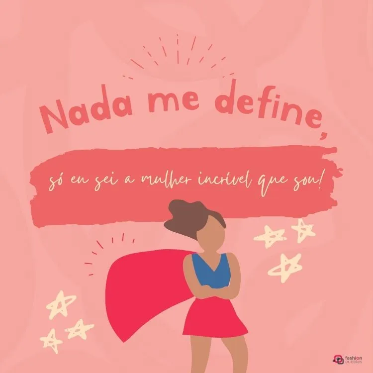 Ilustração mulher preta usando capa de heroína em fundo rosa com frase sobre mulher forte