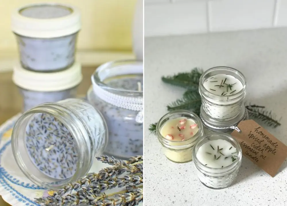 Velas aromáticas pequenas com ervas no topo