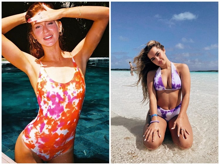 Marina Ruy Barbosa e Addison Rae com roupas de banho de estampa tie dye
