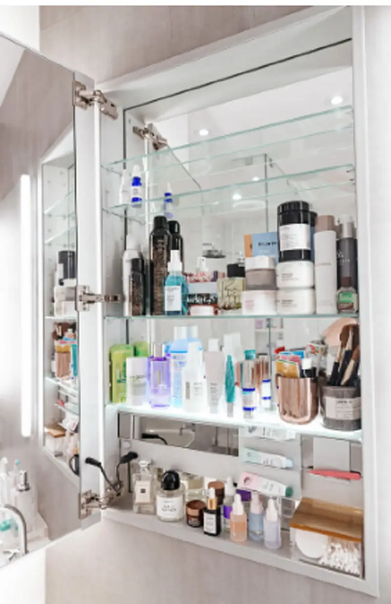 armário com produtos de beleza