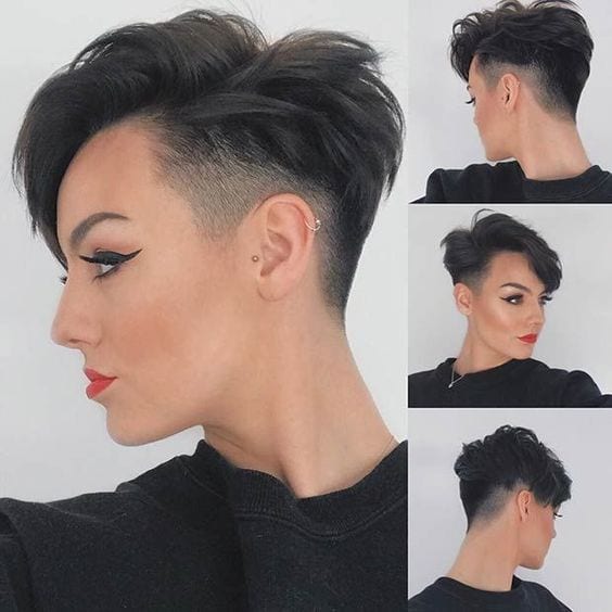 Montagem com 4 fotos de pessoa com cabelo curto raspado embaixo