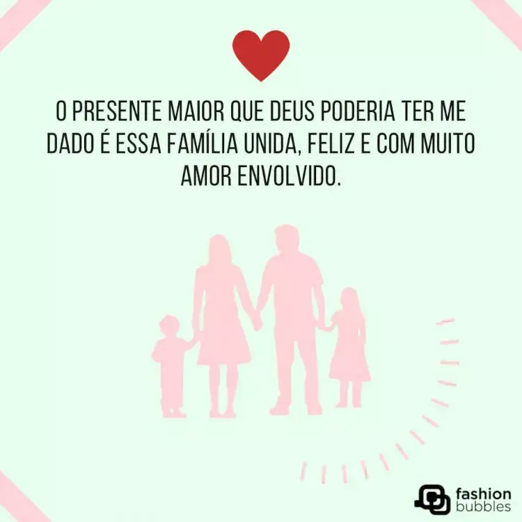 Família: Presente de Deus. Com desenho de família, com pai, mãe e dois filhos Frase de família