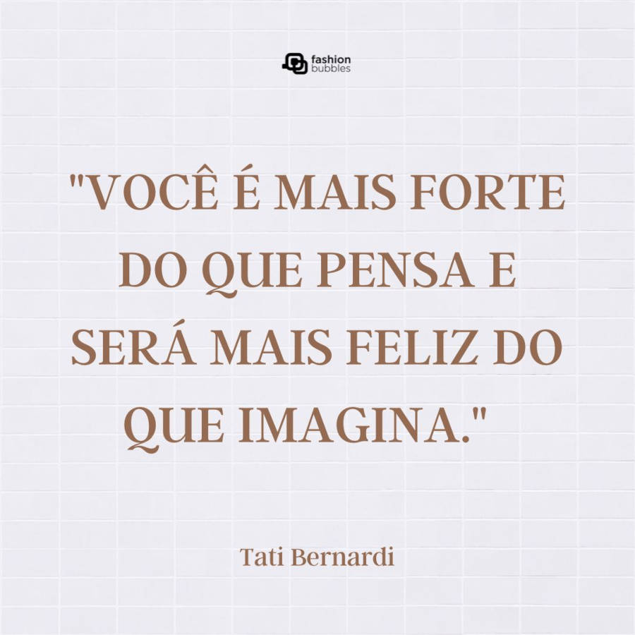 Ilustração com frase de Tati Bernadi na cor marrom, com o fundo de azuleijos brancos