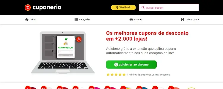 página inicial do site Cuponeria