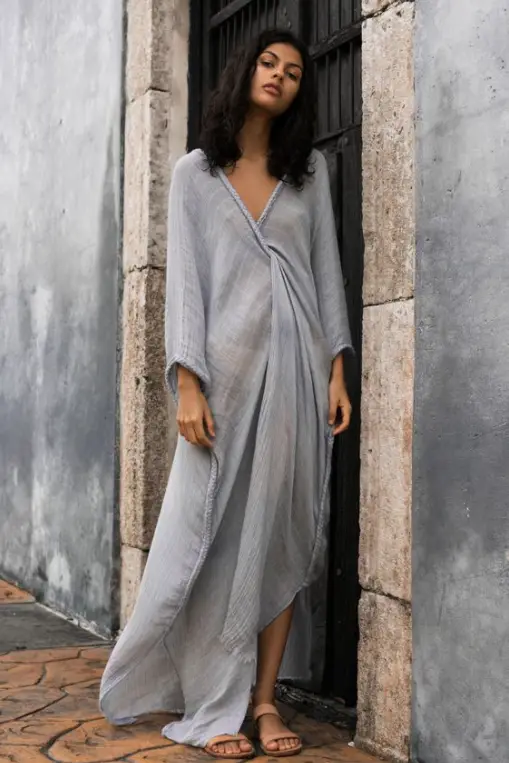 Túnica assimétrica com manga comprida vestido confortável 