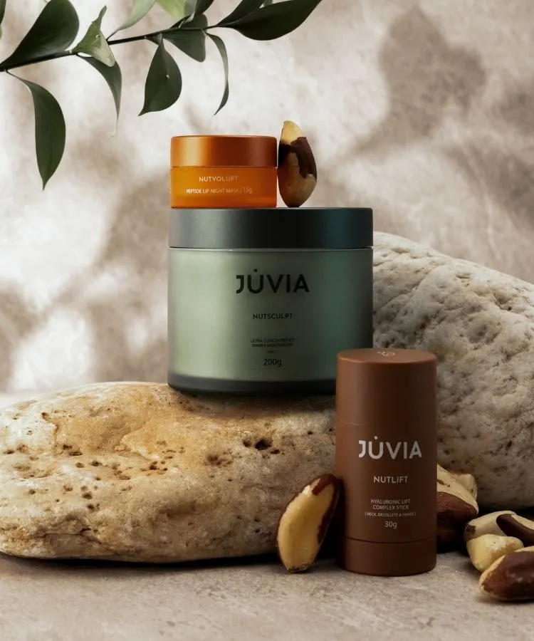 Produtos de skincare com castanha na fórmula da marca de cosméticos brasileira JUVIA