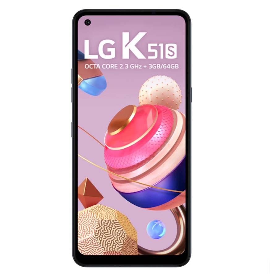 Smartphone preto da LG com wallpaper colorido