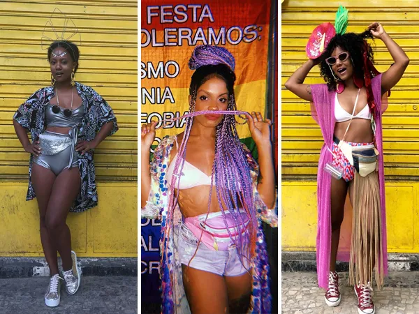 Montagem com foto de mulheres de pele negra com top e hot pant para curtir o Carnaval