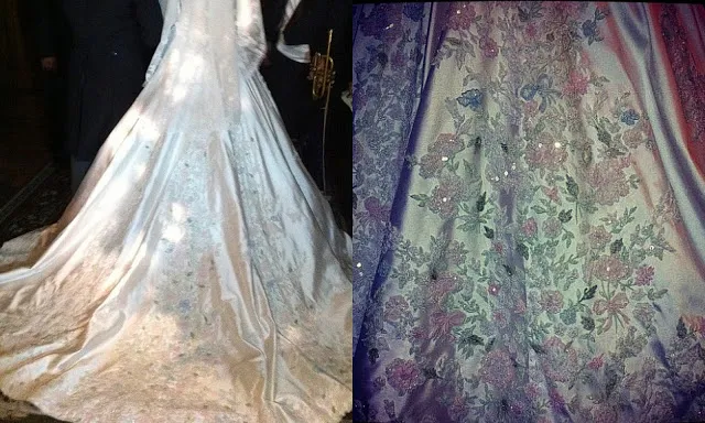 Lalá trouxe também do vestido da avó, os delicados bordados nas cores azul, verde e rosa