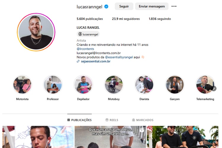 Captura de tela do perfil de Luvas Rangel no Instagram 
