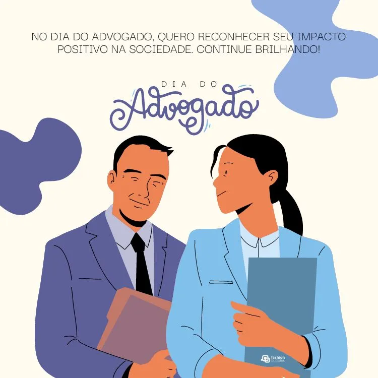 Mensagem para parabenizar profissional da advocacia escrita em desenho de homem e mulher advogados