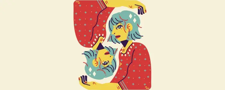 Fundo bege com símbolo do signo de Gêmeos com horóscopo de hoje