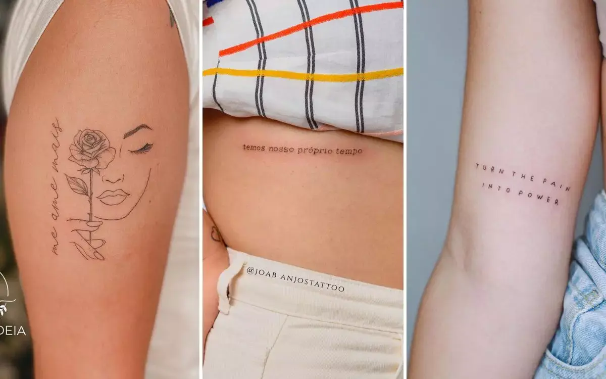 montagem com 3 fotos de opções de frases para tatuagem