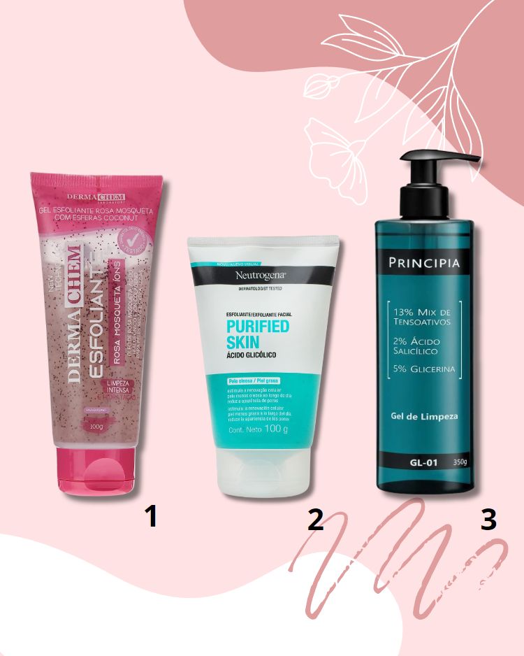 Montagem com 3 itens de esfoliação facial para comprar na Amazon - skincare