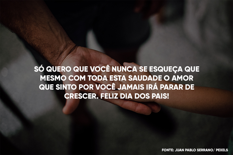 Foto de homem de pele negra estendendo mão para criança e frase "Só quero que você nunca se esqueça que mesmo com toda esta saudade o amor que sinto por você jamais irá parar de crescer. Feliz Dia dos Pais!"