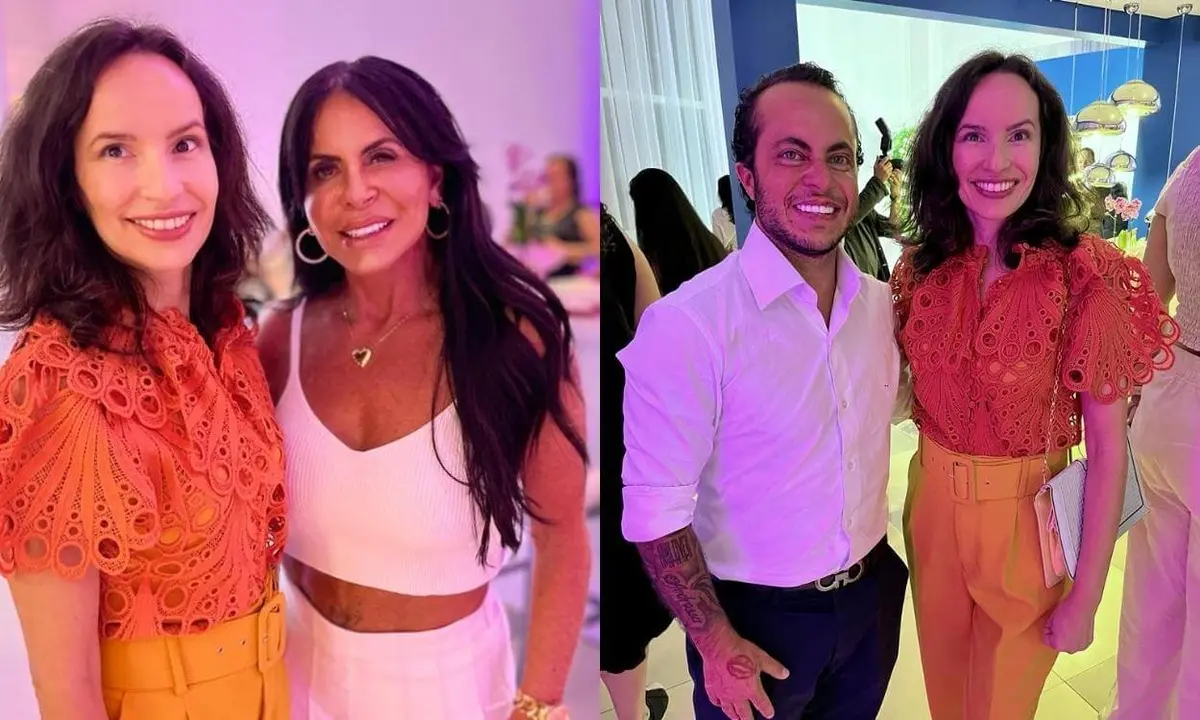 montagem de duas fotos de Denise Pitta, com Gretchen e com Thammy Denise Pitta com Gretchen e com Thammy