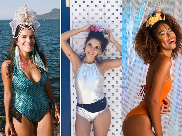 Montagem com 3 fotos de mulheres de bodies para curtir o carnaval