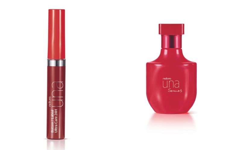 batom e fragrância da natura una. 