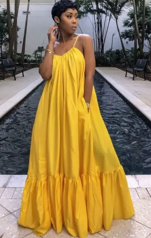 Vestido longo breeze com camada babado 
