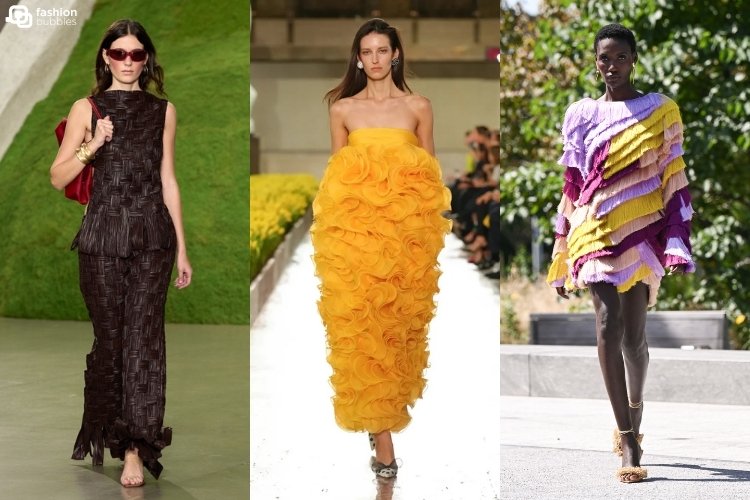 Texturas inusitadas nos desfiles de Cult Gaia, Carolina Herrera e PatBo