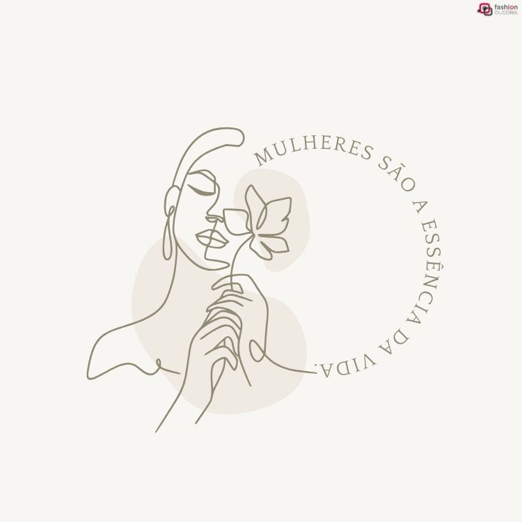 Cartão virtual de fundo bege com contorno de mulher e frase "Mulheres são a essência da vida" com desenho de mulher com apenas uma linha