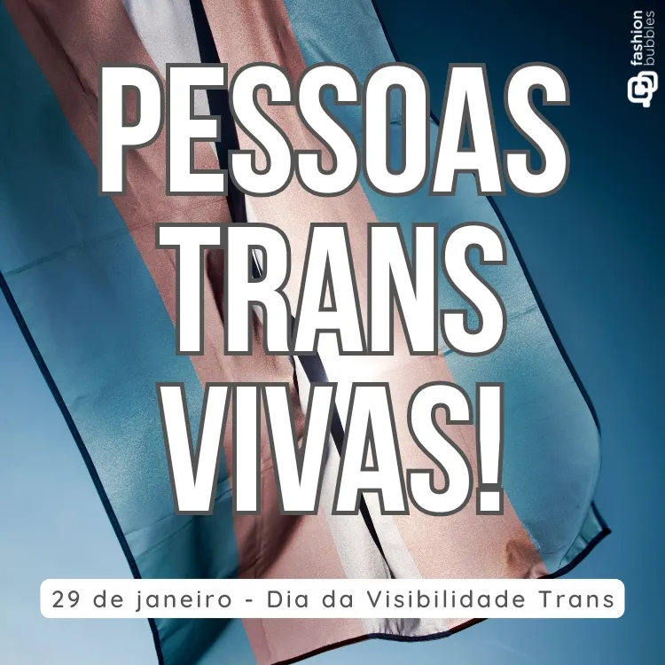 Cartão virtual com frase para o Dia da Visibilidade Trans com foto de bandeira tremulando
