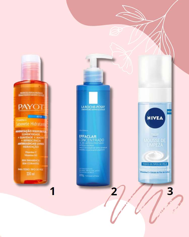 Montagem com 3 produtos de limpeza de pele do rosto da Amazon - skincare
