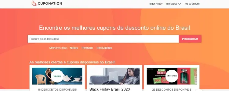 página inicial do site CUPONATION