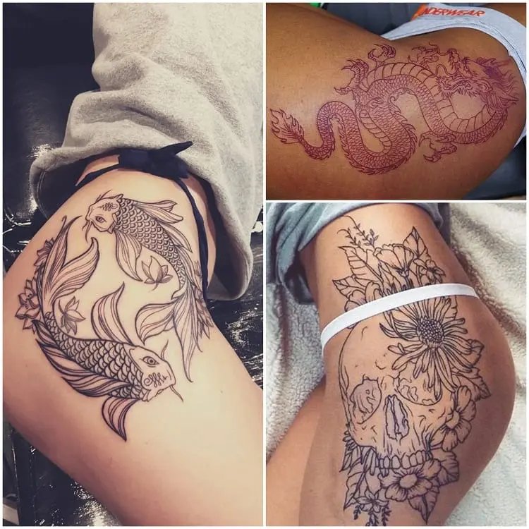 montagem com três fotos de tatuagem na cintura old school