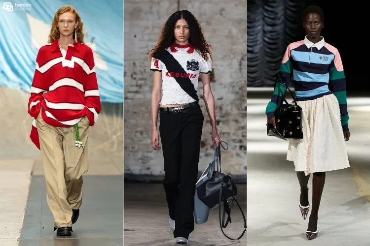 Modelos usando camisa polo, uma das tendências da London Fashion Week Primavera Verão 2027
