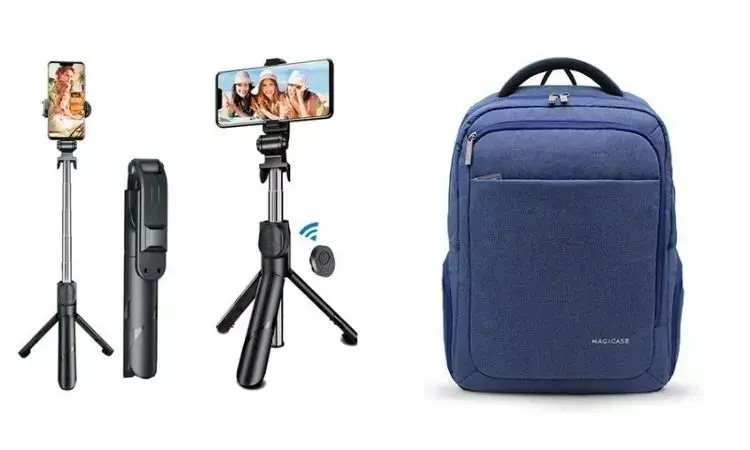 Montagem com foto de tripé e mochila, presente amigo secreto chefe