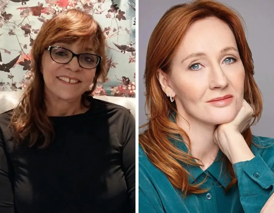 Montagem com fotos de Gloria Perez e J.K. Rowling