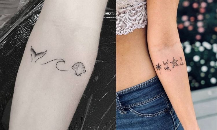 símbolos marinhos tatuados no braço