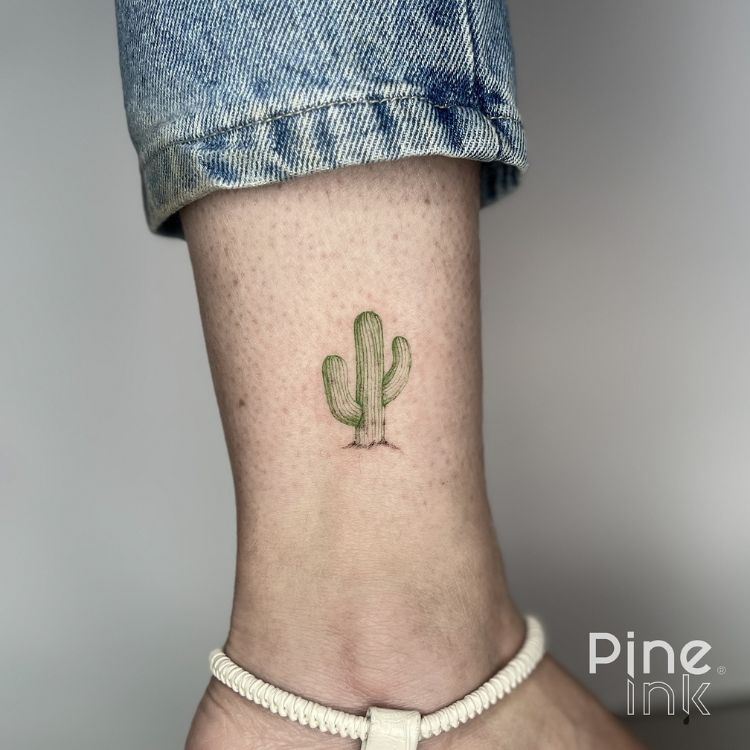 Tatuagem pequena de cacto realista colorida 
