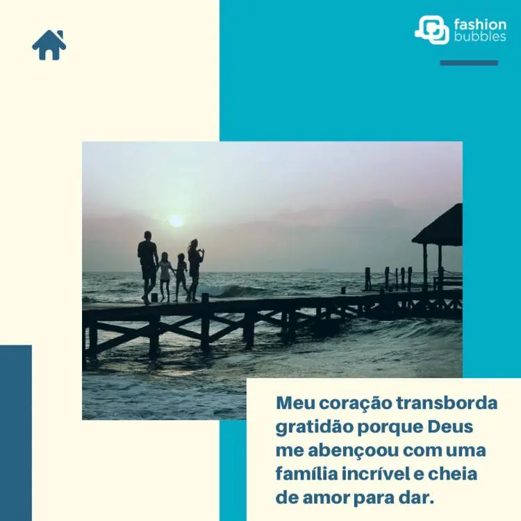 Família abençoada por Deus, com foto de família no pier Família com benção
