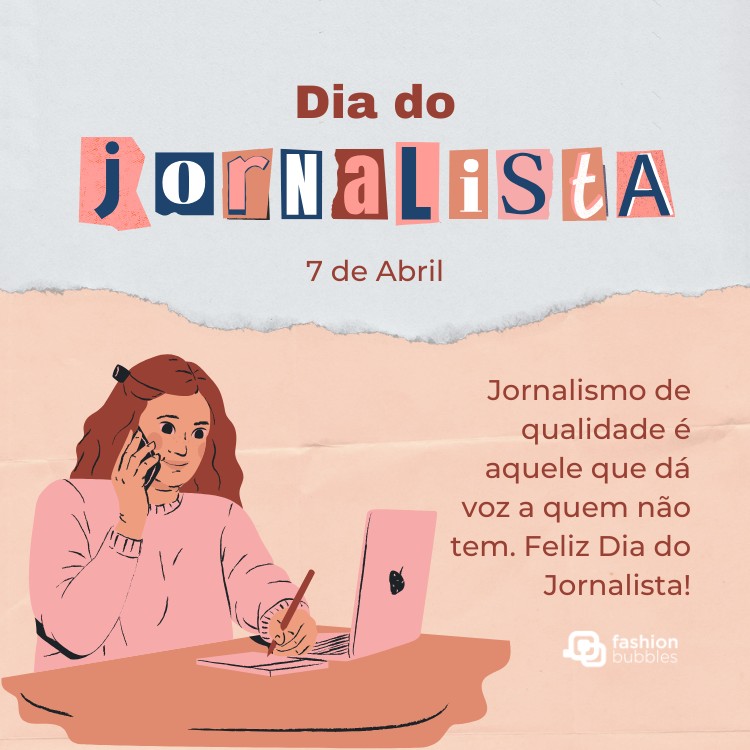 Card de fundo cinza e rosa com desenho de mulher anotando e falando ao telefone, além de frase: Apartamento decorado de 170m² tem ambientes integrados e marcenaria sofisticada