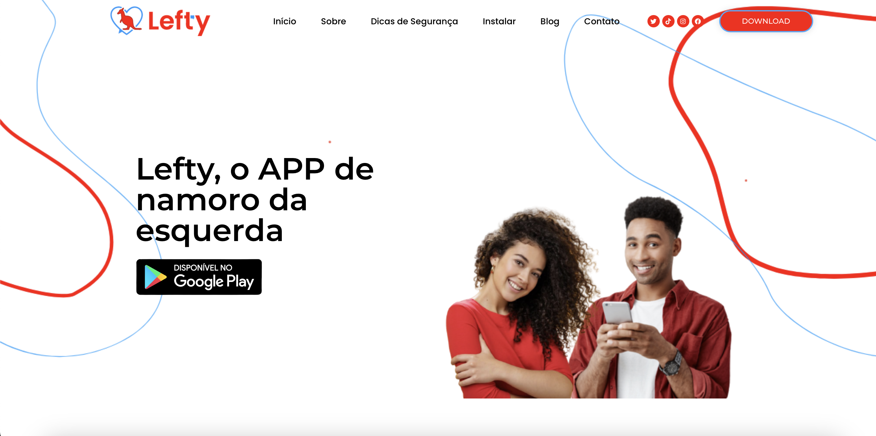 Tela inicial do aplicativo Lefty, que promove encontros amorosos entre casais de esquerda política