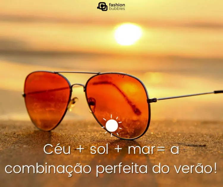 Foto de óculos de sol com frase: Céu + sol + mar= a combinação perfeita do verão!