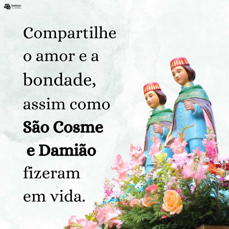 Frase sobre os santos de 27 de setembro em fundo esverdeado com imagem dos santos