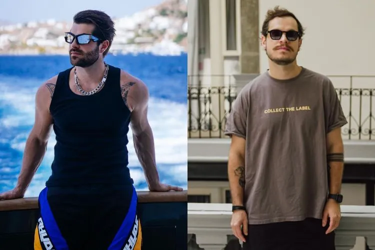 Montagem com duas fotos, sendo uma do DJ Alok e outra do seu irmão gêmeo Bhaskar