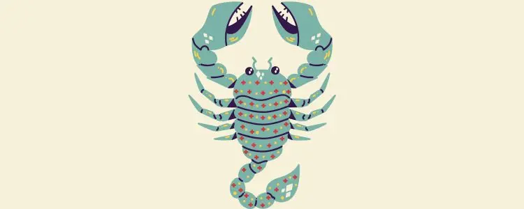 Fundo bege com símbolo do signo de Escorpião com horóscopo de hoje