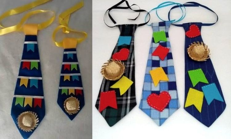 ideias de gravatas de festa junina com desenhos típicos
