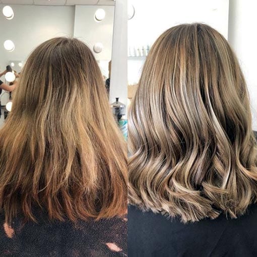 Imagem mostra antes e depois do cabelo com tonalizante