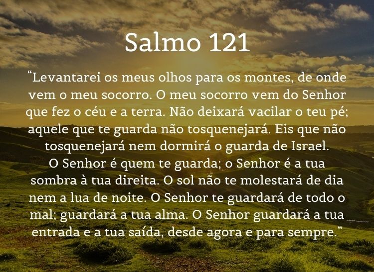 foto de montanhas no nascer do sol com salmo 121 escrito