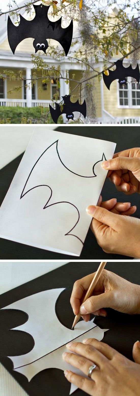 Passo a passo como fazer morcego de papel com molde, lápis e tesoura